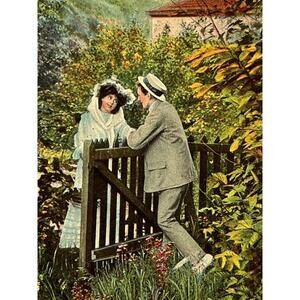 Antique Postcard 1908 Ephemera Man Woman Flirting Litho Posted 1909 Colorful SEE